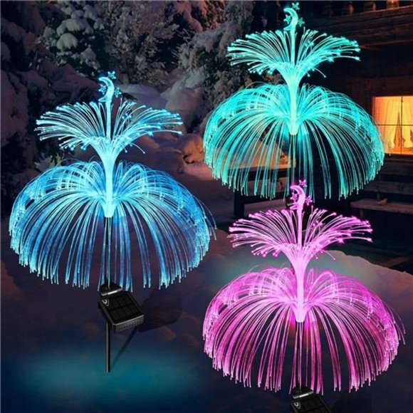 Solar Flower Lights Garden Waterproof 3 Pack Solar Yard Lights 7 Color Changing - Picture 1 of 7